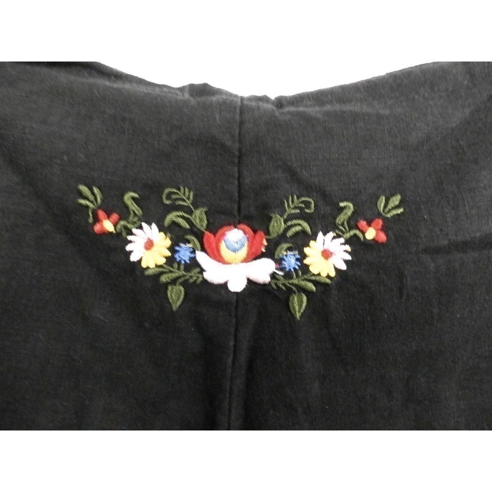DEREK HEART Black Linen Pants XL / 32 Drawstring Wide Straight Leg Embroidered